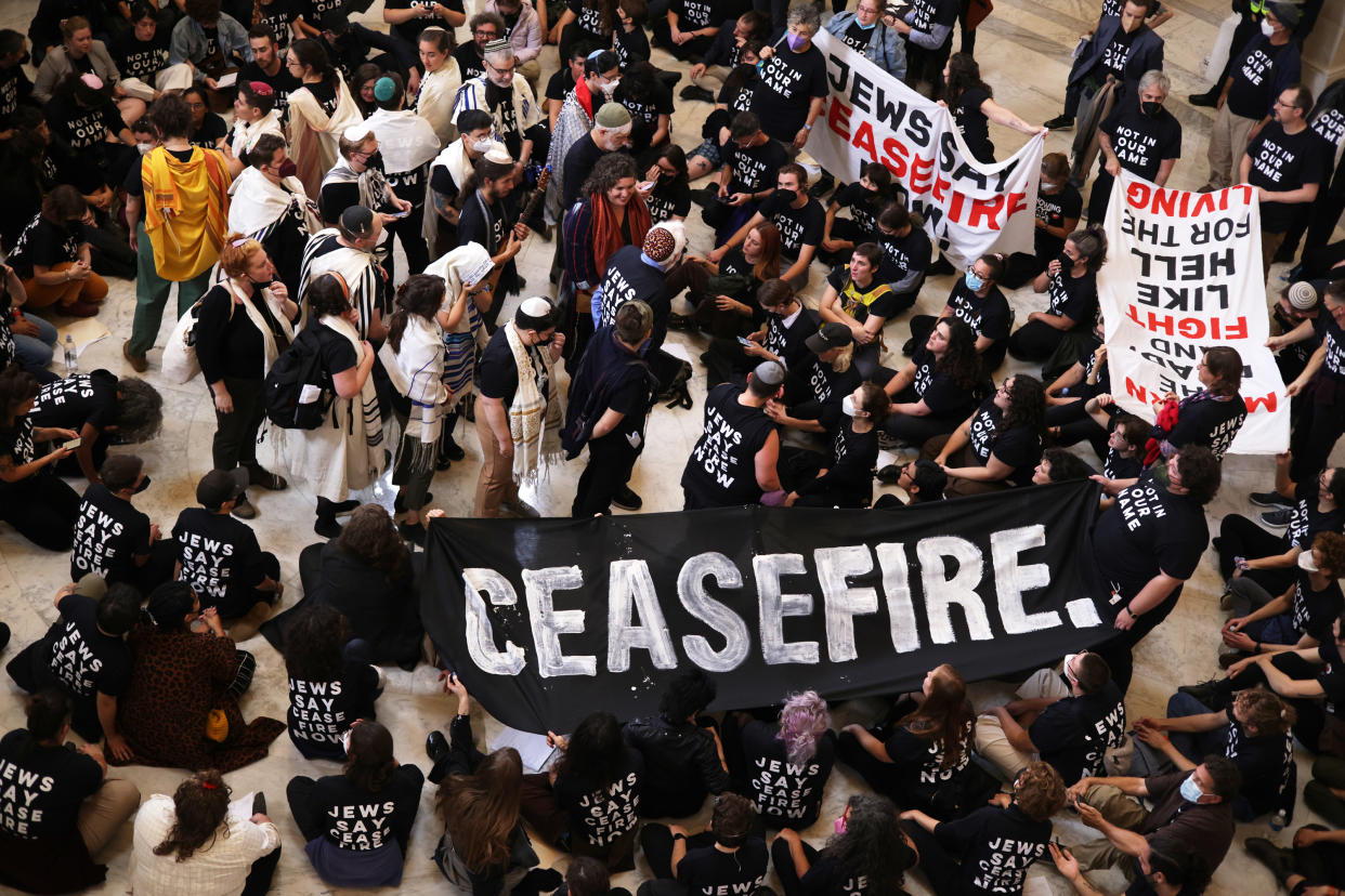 Protesters in Washington, D.C. stage a demonstration in support of a ceasefire in Gaza.