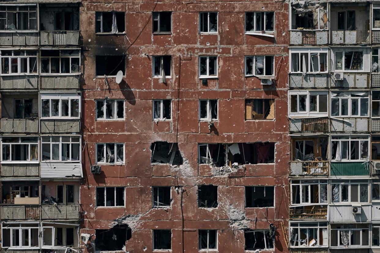 A damaged building in Bakhmut, the site of the heaviest battles with the Russian troops in the Donetsk region, Ukraine (AP)