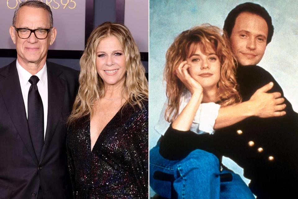 <p>Emma McIntyre/WireImage, Columbia/courtesy Everett Collection</p> Tom Hanks and Rita Wilson; Meg Ryan and Billy Crystal in <em>When Harry Met Sally</em> (1989)