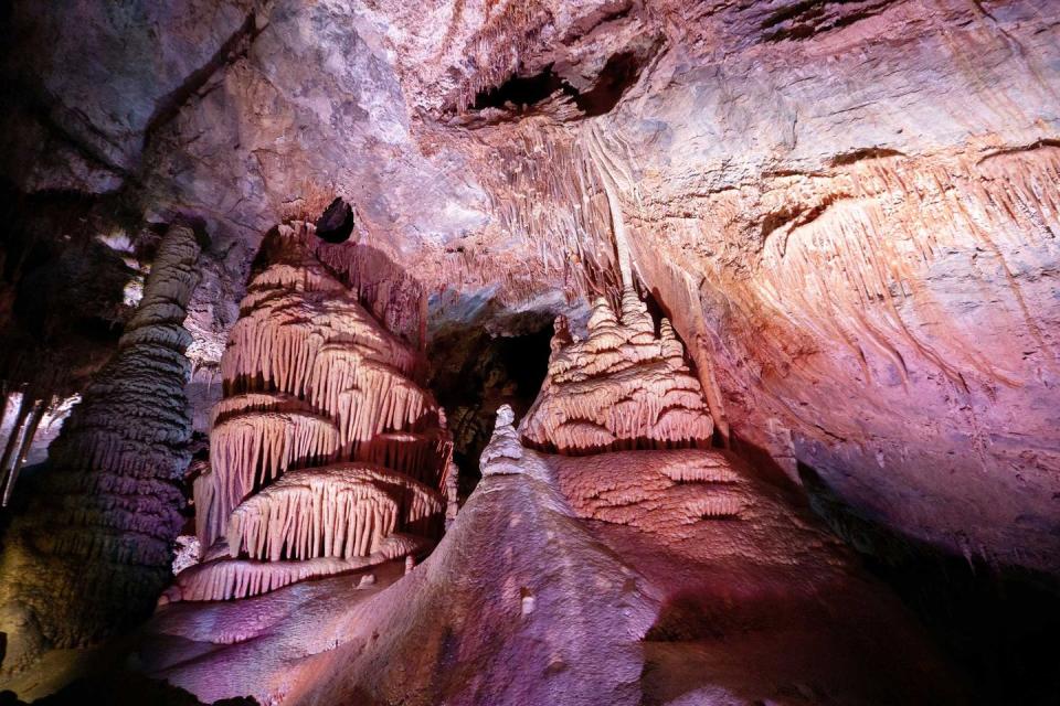 <p><strong>Lewis and Clark Caverns State Park</strong></p><p>Montana's first state park is completely underground. Located in Whitehall, Montana, visitors can tour the <a href="http://stateparks.mt.gov/" rel="nofollow noopener" target="_blank" data-ylk="slk:Lewis and Clark Caverns State Park;elm:context_link;itc:0;sec:content-canvas" class="link ">Lewis and Clark Caverns State Park</a> led by park staff. With different trails for various hiking levels, it's one of the largest limestone caverns in the world, adorned with resident bats. </p>