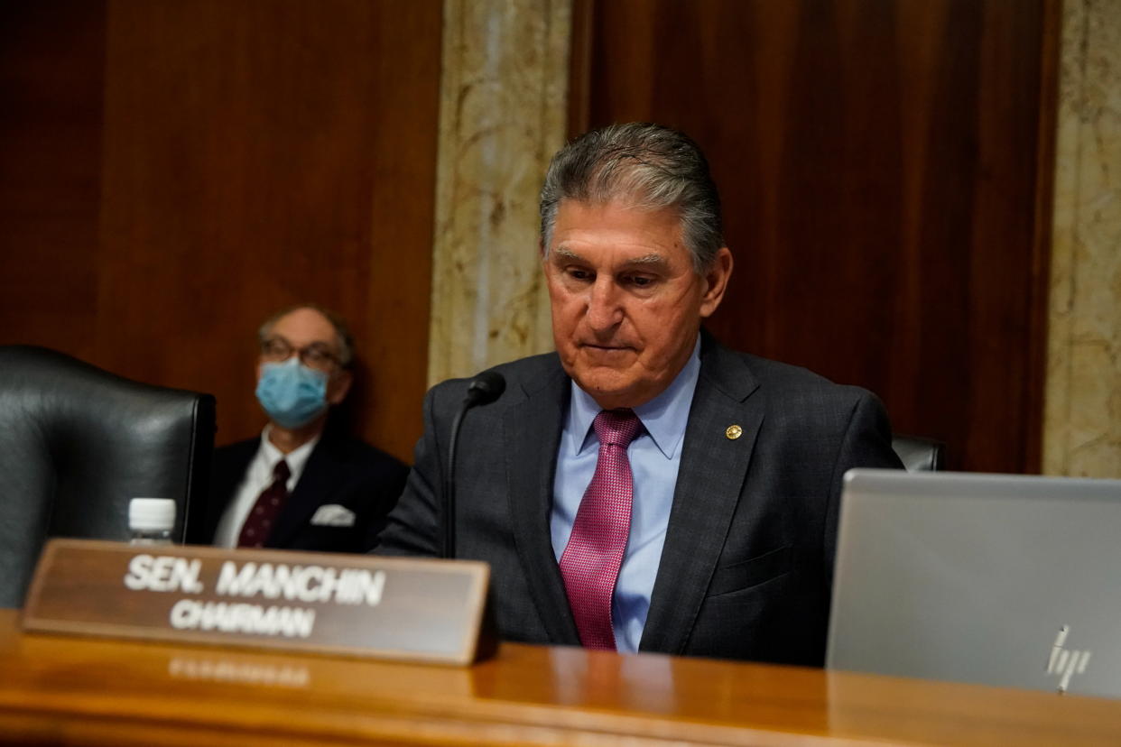 Senate Energy and Natural Resources Committee Chair Joe Manchin (D-WV) presides during a nominations hearing on Capitol Hill in Washington, U.S., September 21, 2021. (Elizabeth Frantz/Reuters)