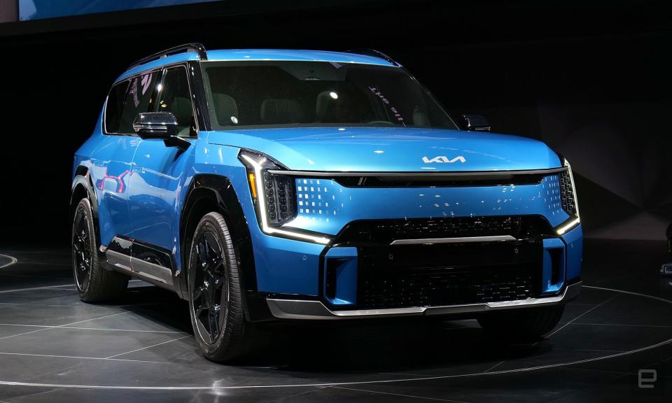 <p>Hands-on photo of the Kia EV9 from the 2023 New York Auto Show.</p>
