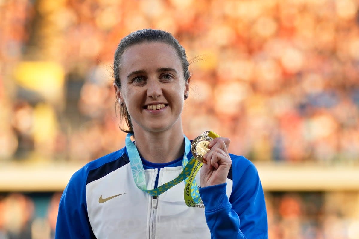 Laura Muir with her gold medal for winning the women’s 1500m (Alastair Grant/AP) (AP)