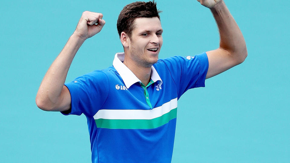 Hubert Hurkacz, pictured here after beating Jannik Sinner to win the Miami Open title.