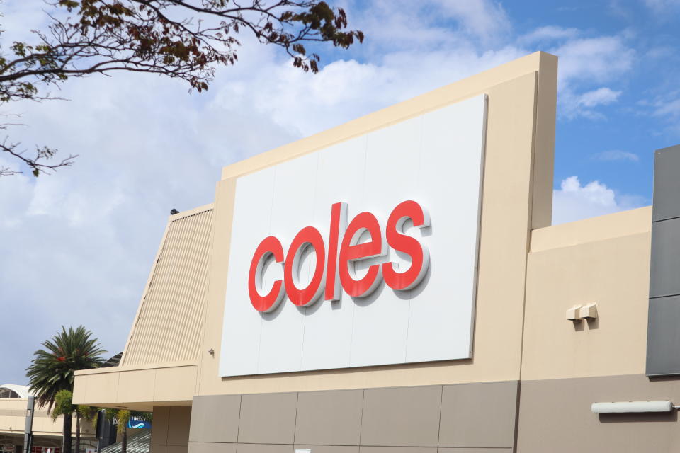 Coles sign exterior shopping centre. Source: Getty Images