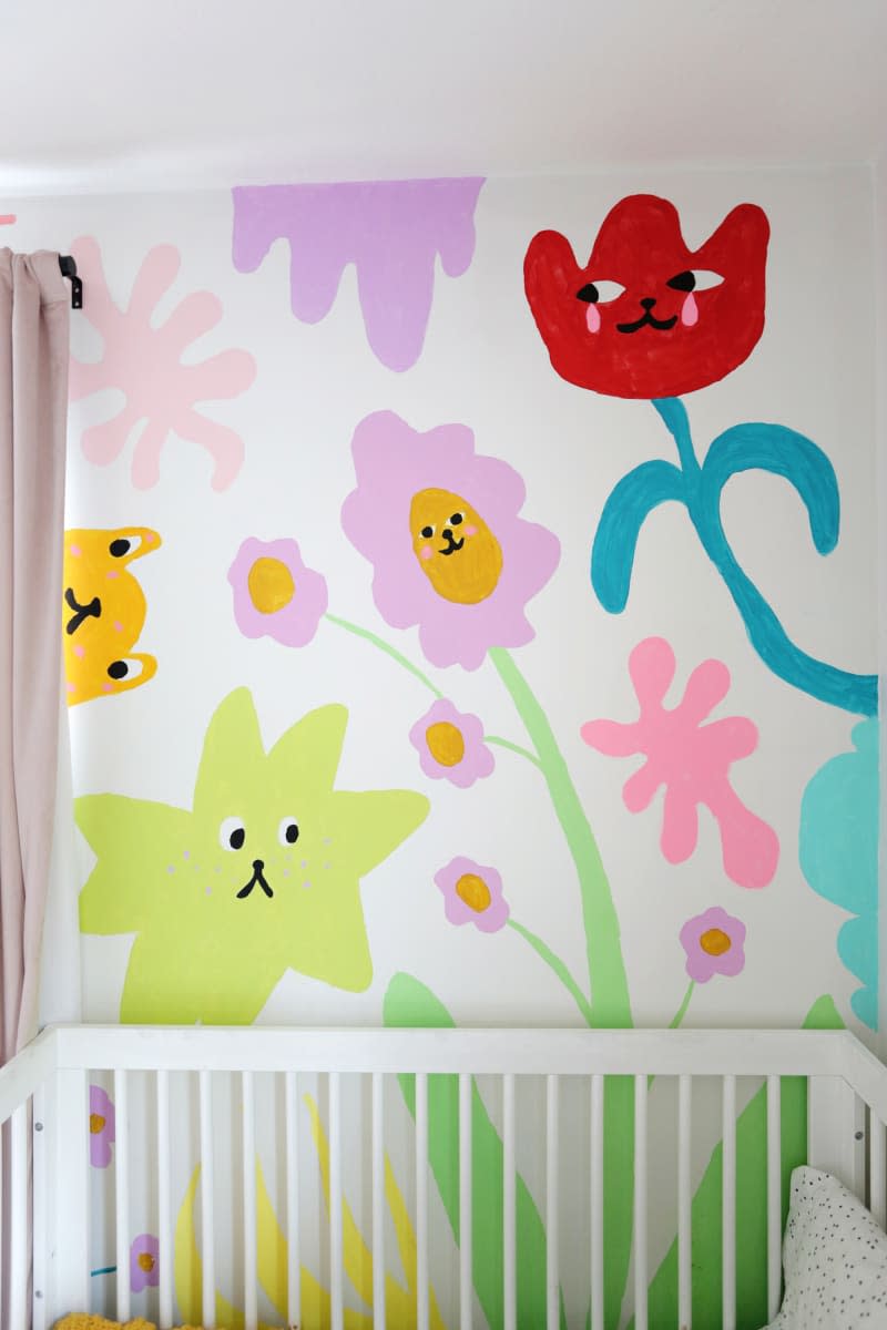 Floral mural in nursery.