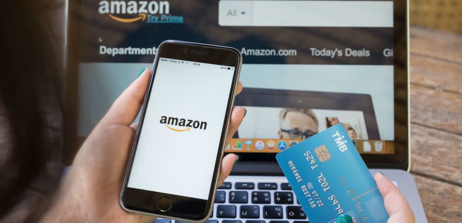 Stock Photo of someone shopping at Amazon on laptop