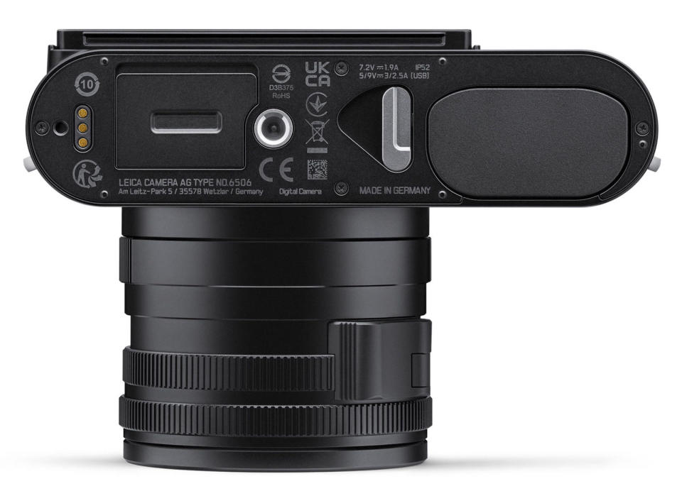 Underside of Rumored Leica Q3 camera on white background