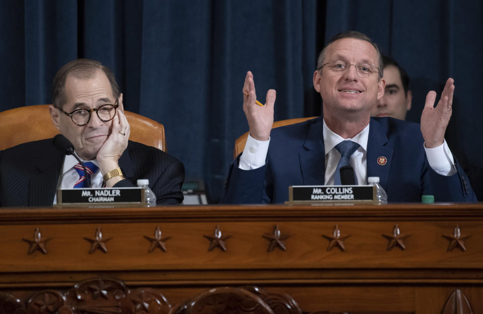 Rep. Doug Collins (right), the House Judiciary Committee's ranking Republican, speaks during the Dec. 4 hearing on the constitutional basis for impeaching Trump. (Photo: Saul Loeb / Pool / ASSOCIATED PRESS)