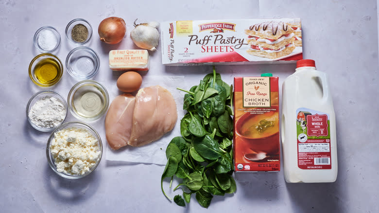 chicken pot pie ingredients on a table