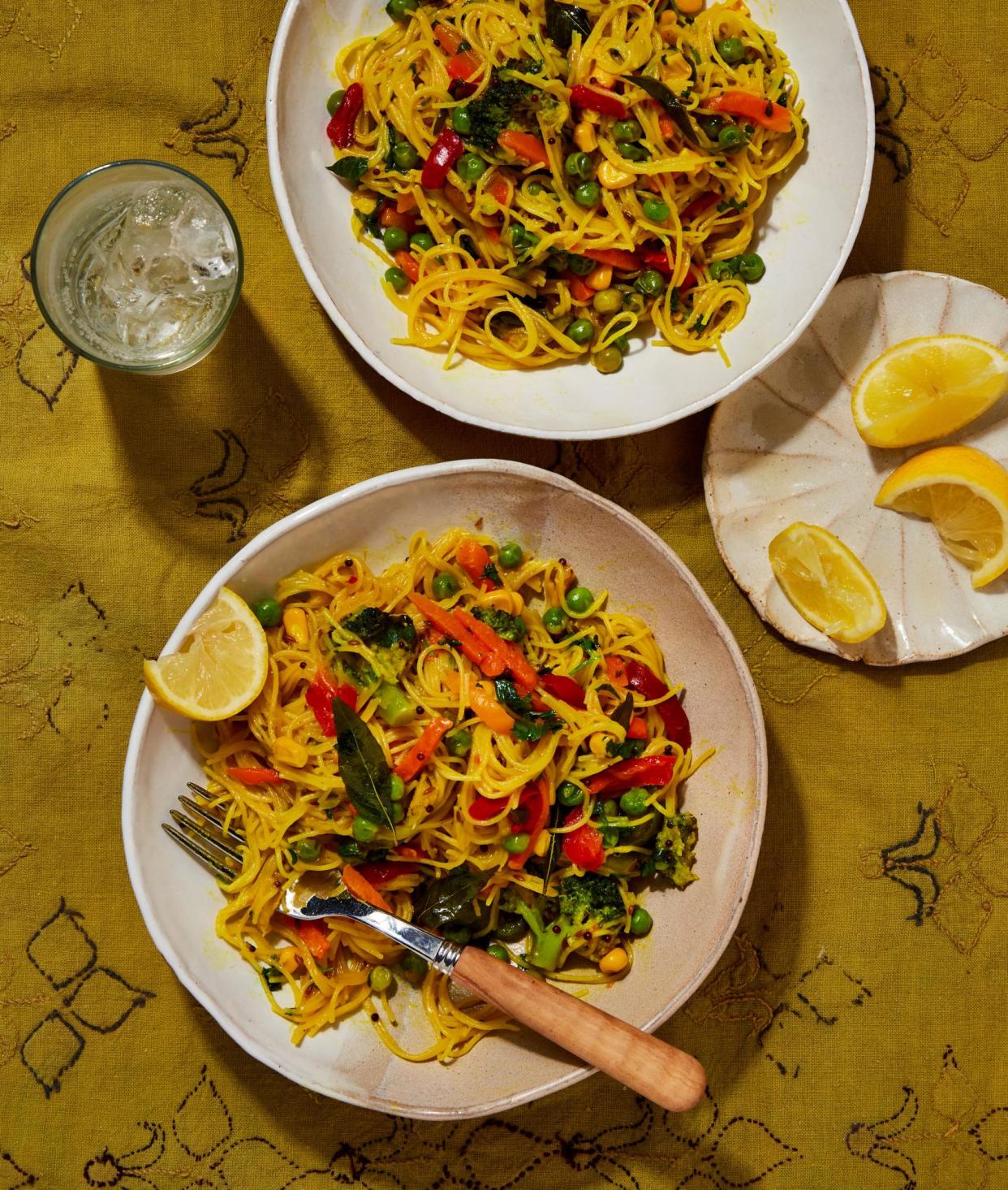 <span>Meera Sodha’s angel hair spaghetti upma.</span><span>Photograph: Louise Hagger/The Guardian. Food styling: Emily Kydd. Prop styling: Jennifer Kay. Food styling assistant: Laura Lawrence.</span>