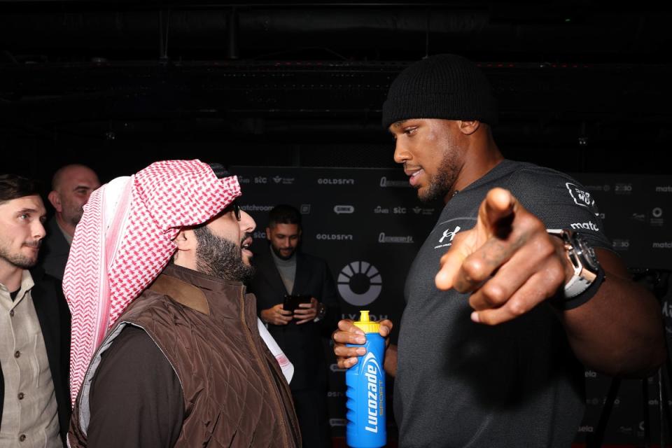 Anthony Joshua (right) with Saudi adviser Turki Al-Sheikh (Mark Robinson Matchroom Boxing)