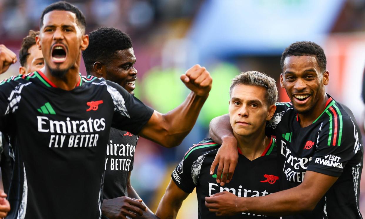 <span>Leandro Trossard was visibly muted in his celebrations after his goal against Aston Villa.</span><span>Photograph: Jacques Feeney/Offside/Getty Images</span>