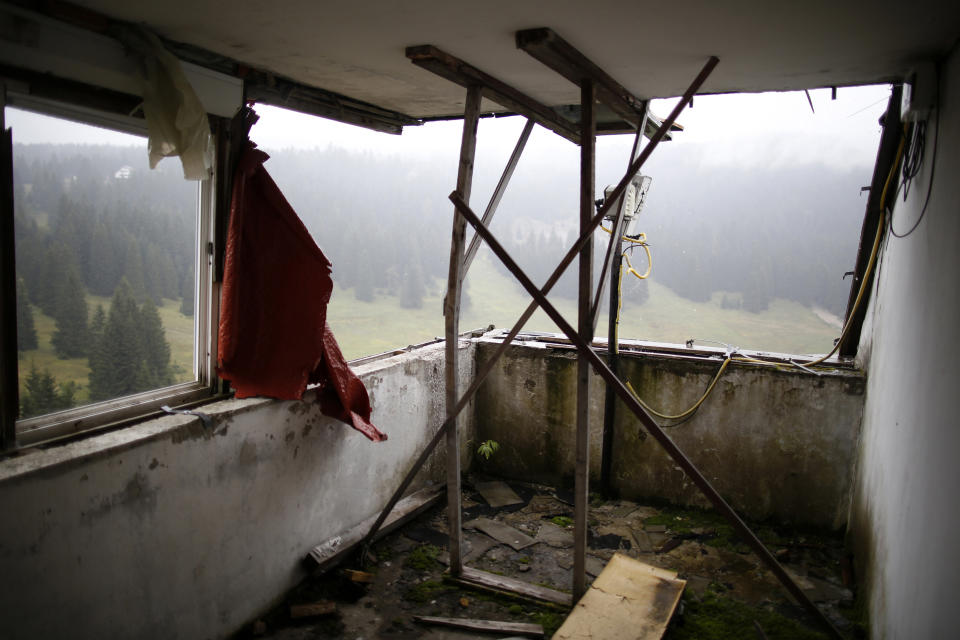 A view of the disused judges room for the ski jump from the Sarajevo 1984 Winter Olympics.