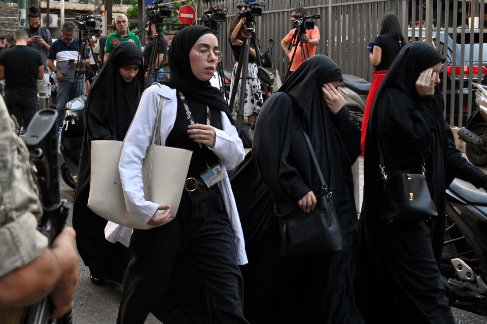 Friends and relatives of injured people arrive at the American University of Beirut Medical Center (AUBMC) after an incident involving Hezbollah members’ wireless devices in Beirut,  Lebanon, 17 September 2024 (EPA)