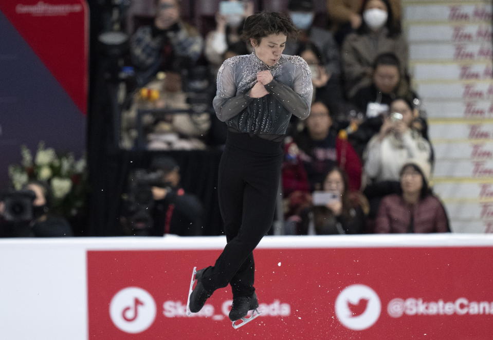 Shoma Uno of Japan performs his free program during the men's competition at the Skate Canada International figure skating competition in Mississauga, Ontario, on Saturday, Oct. 29, 2022. (Paul Chiasson/The Canadian Press via AP)