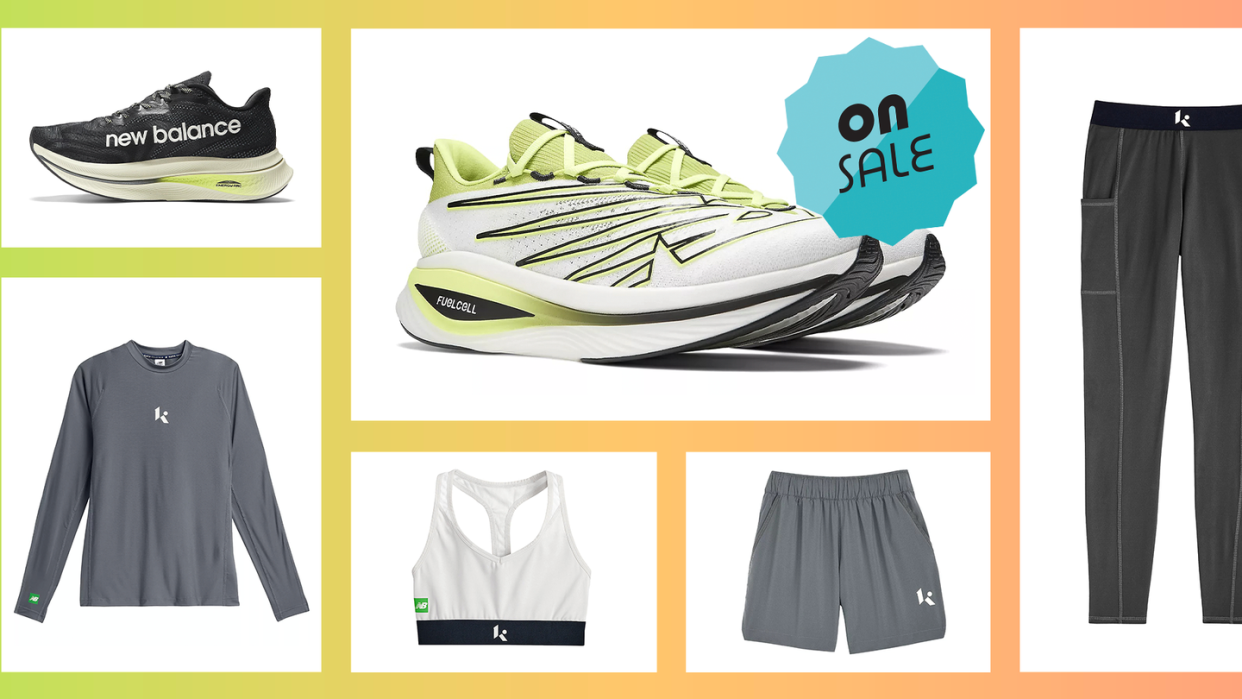 new balance shoes, shirt, sports bra, shorts, pants, on sale