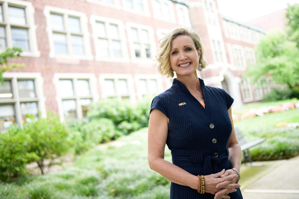 Carrie Castille poses for a portrait outside Morgan Hall.