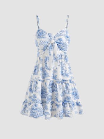 Toile de Jouy Bow Mini Dress