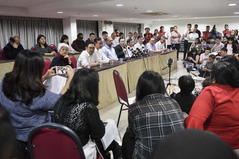 DAP CEC leaders at the DAP press conference at their headquarters on February 24, 2020. — Picture by Miera Zulyana