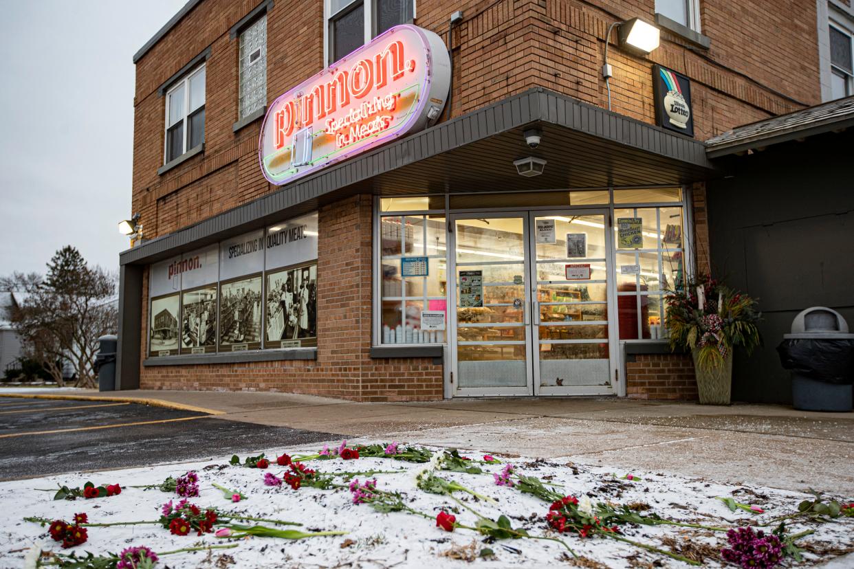 Flowers are sat outside of Pinnons on Friday, Jan. 13, 2023, in Rockford.