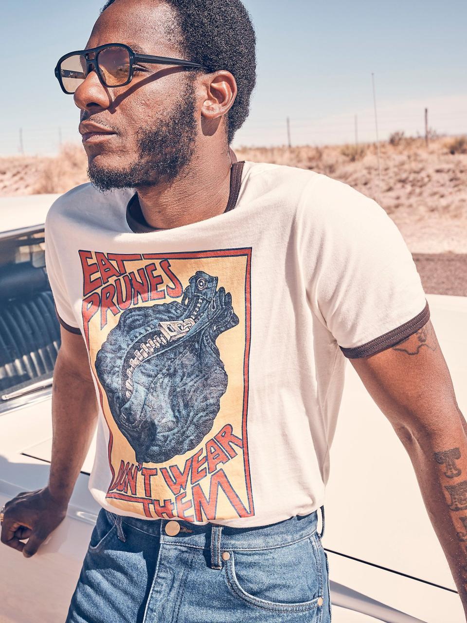 Wrangler X Leon Bridges Men's Printed T-Shirt in Vanilla Ice