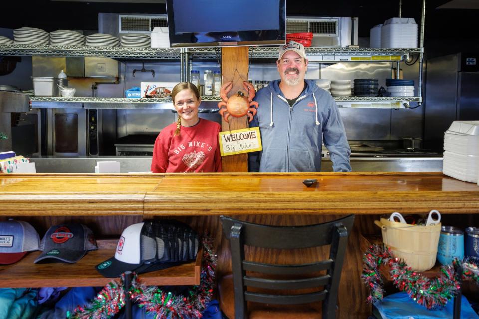 Co-owners Melissa and Josh Clemens, of New Oxford, pose for a photo at Big Mike's Crabhouse at 100 High Street, Monday, Dec. 11, 2023, in Hanover Borough. Josh's sister, Amanda Czapp, not pictured, is an additional co-owner.