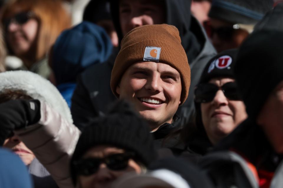 New York Jets quarterback Zach Wilson watches as his brother, Corner Canyon quarterback Isaac Wilson, plays in a 6A football semifinal against Farmington at Rice-Eccles Stadium in Salt Lake City on Thursday, Nov. 10, 2022. | Spenser Heaps, Deseret News
