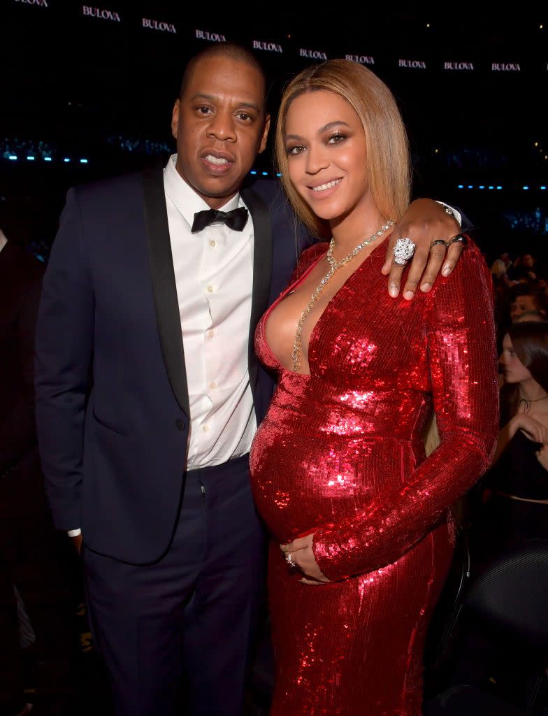 <p>The couple posed for the photographer at the Grammy's, where Beyoncé scooped two awards and attended in a red sequinned gown. She was pregnant with the couple's twins, Sir and Rumi at the time.</p>