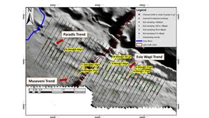 Imbo East Soil and Channel Sampling (on Aeromagnetic grey scale Background)