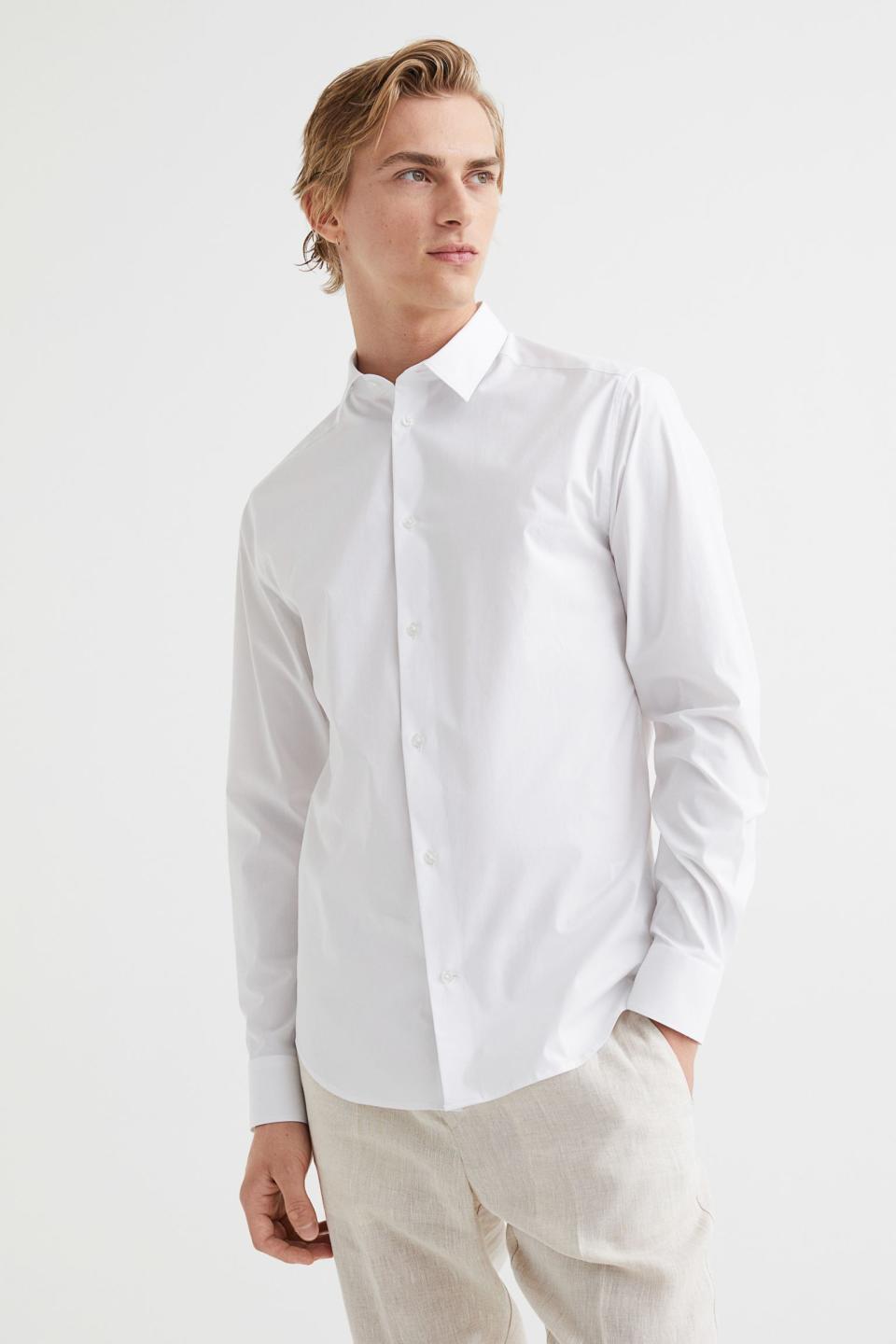 best white dress shirt, H&M slim fit stretch shirt