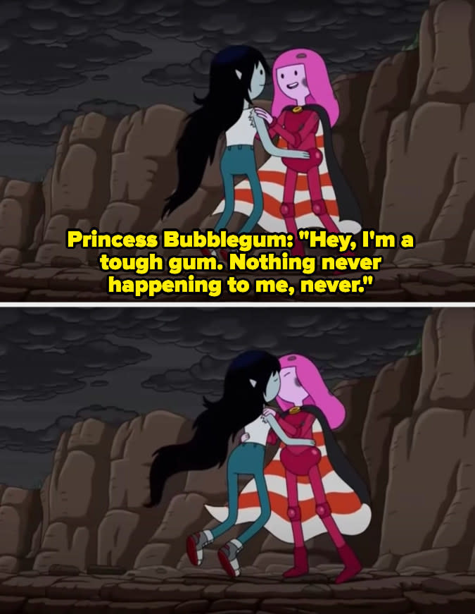 Hynden Walch voicing Princess Bubblegum kisses Olivia Olson voicing Marceline in "Adventure Time"