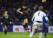 <p>Pedro heads home Chelsea’s third goal</p>