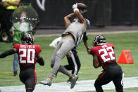 Detroit Lions wide receiver Kenny Golladay (19) makes the catch against Atlanta Falcons strong safety Keanu Neal (22) during the second half of an NFL football game, Sunday, Oct. 25, 2020, in Atlanta. (AP Photo/Brynn Anderson)