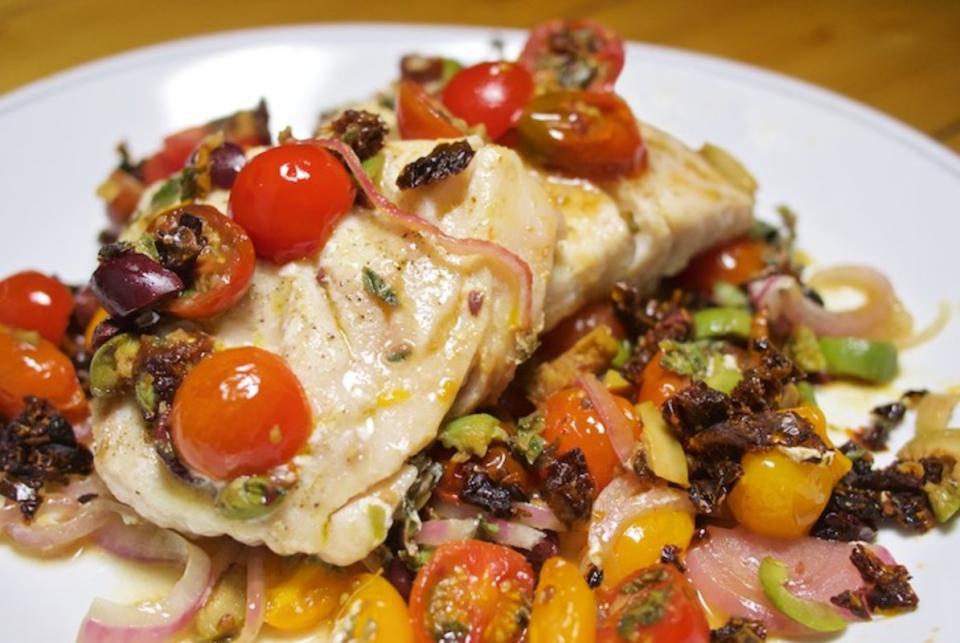 <p>The Food Hunter</p><p>An elegant, easy-to-make dish that is loaded with flavor. Grab the recipe <a href="http://www.foodhuntersguide.com/2017/08/sea-bass-with-mediterranean-salsa.html" rel="nofollow noopener" target="_blank" data-ylk="slk:here;elm:context_link;itc:0;sec:content-canvas" class="link ">here</a>.</p>
