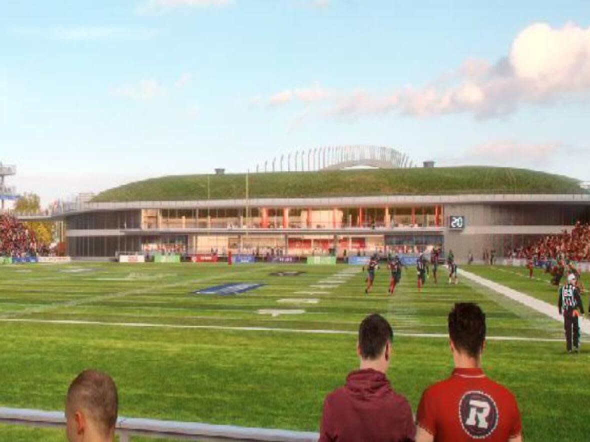 Ottawa Sports and Entertainment Group proposed building a new arena and concert venue in the end zone at Lansdowne's TD Place stadium as part of the Lansdowne 2.0 project. The concept was approved by the last city council in 2022, and updated costs will go to the new council in the months to come.  (Ottawa Sports and Entertainment Group - image credit)