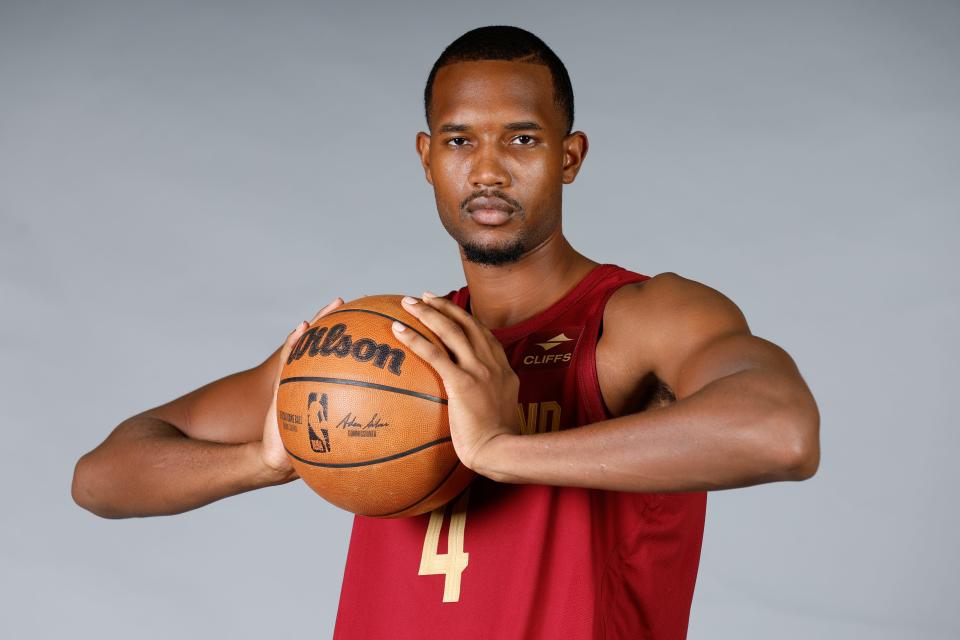 Cleveland Cavaliers forward Evan Mobley poses for a portrait during the NBA basketball team's media day Monday in Cleveland.