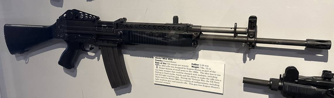 Here is the Stoner M63 rifle on display at the Earl Curtis Weapons Exhibit at the Old Idaho Penitentiary from the personal collection of Eugene Stoner, the developer of the AR-15 and the M16. This gun was shot by Stoner and Mikhail Kalashnikov, developer of the AK-47 when Kalashnikov made a historic visit to the United States in May 1990, just six months after the fall of the Berlin Wall. Scott McIntosh/smcintosh@idahostatesman.com