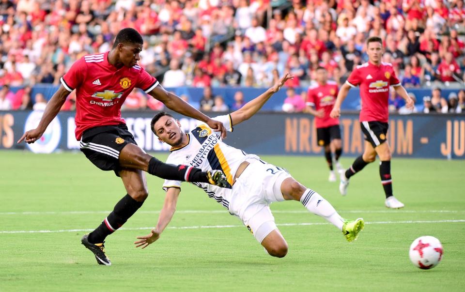 Marcus Rashford scores against LA Galaxy on a pre-season tour - Harry How/Getty Images