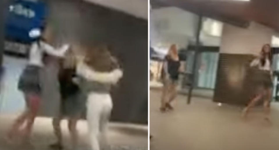 Video showing group of women involved in a fight outside Southport Park shopping complex. 