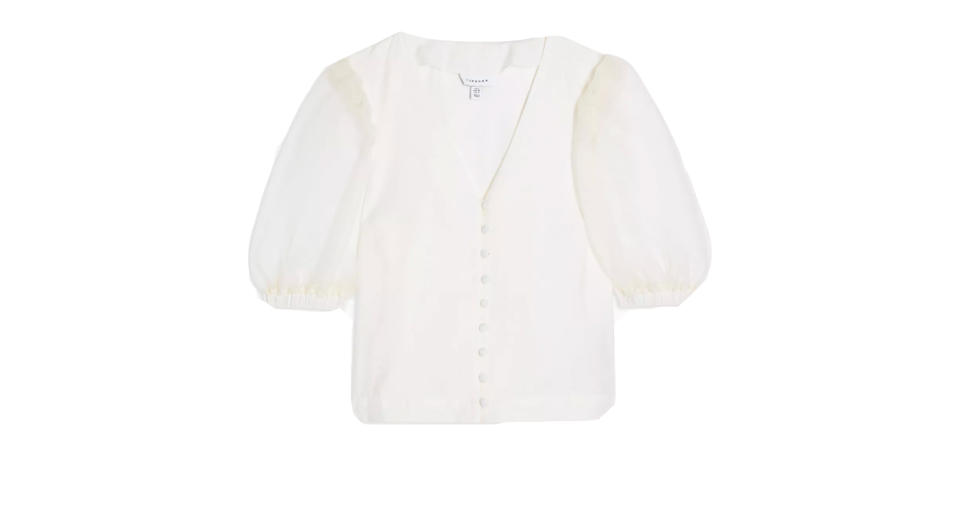 Ivory Organza Sleeve Button Through Blouse