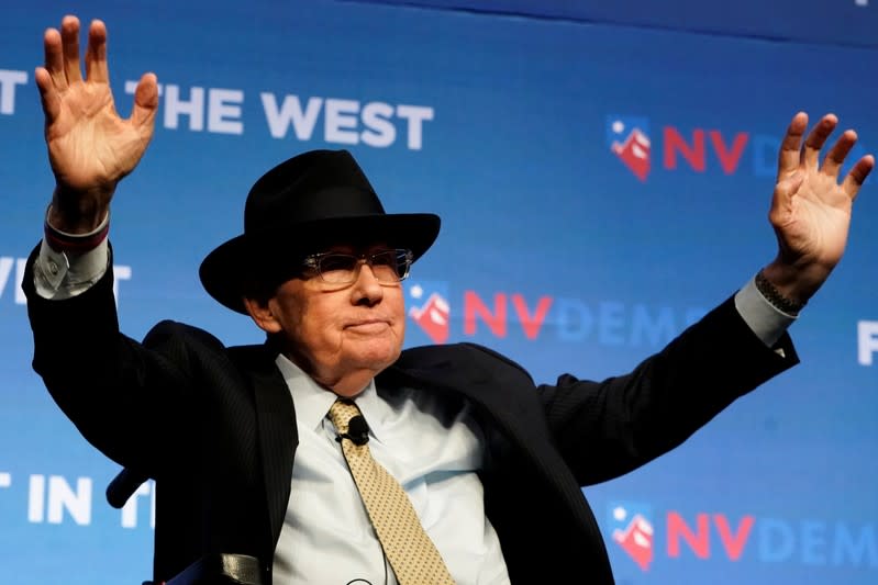 Former United States Senator Harry Reid is pictured on stage at a First in the West Event at the Bellagio Hotel in Las Vegas