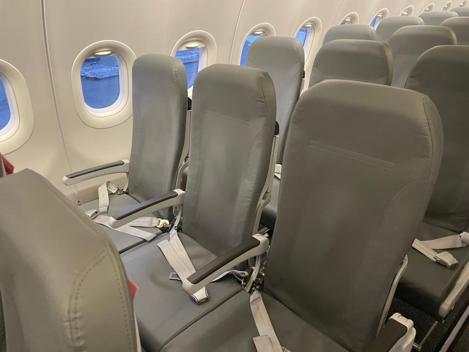 Extra legroom seats on PLAY Airlines airplane Asia London Palomba PLAY Airlines review