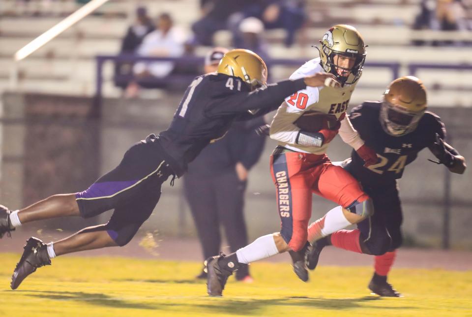 Bullitt East's Nolan Davenport made this touchdown reception to keep the Chargers close in the first half. Oct. 22, 2021