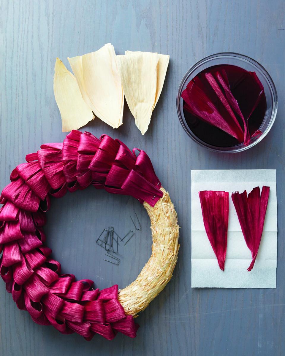 supplies for a corn husk wreath