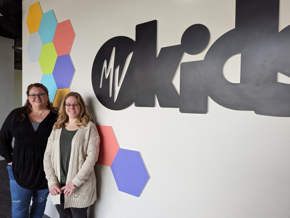 Stephanie Walker (left)  and Colleen Spangler direct the children's ministry at MissionView Church in North Canton, which will host a grand opening of its new building on Sunday.