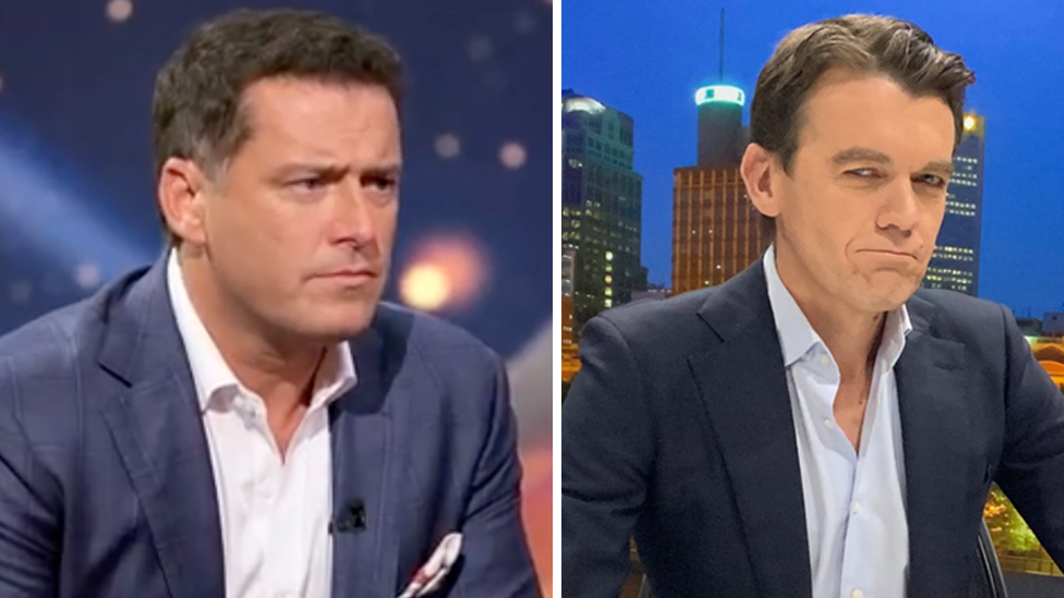 ABC News Breakfast host Michael Rowland (R) has poked fun at Karl Stefanovic (L) and his Ubergate scandal. Photo: Channel Nine (L) and Twitter/mjrowland68 (R)