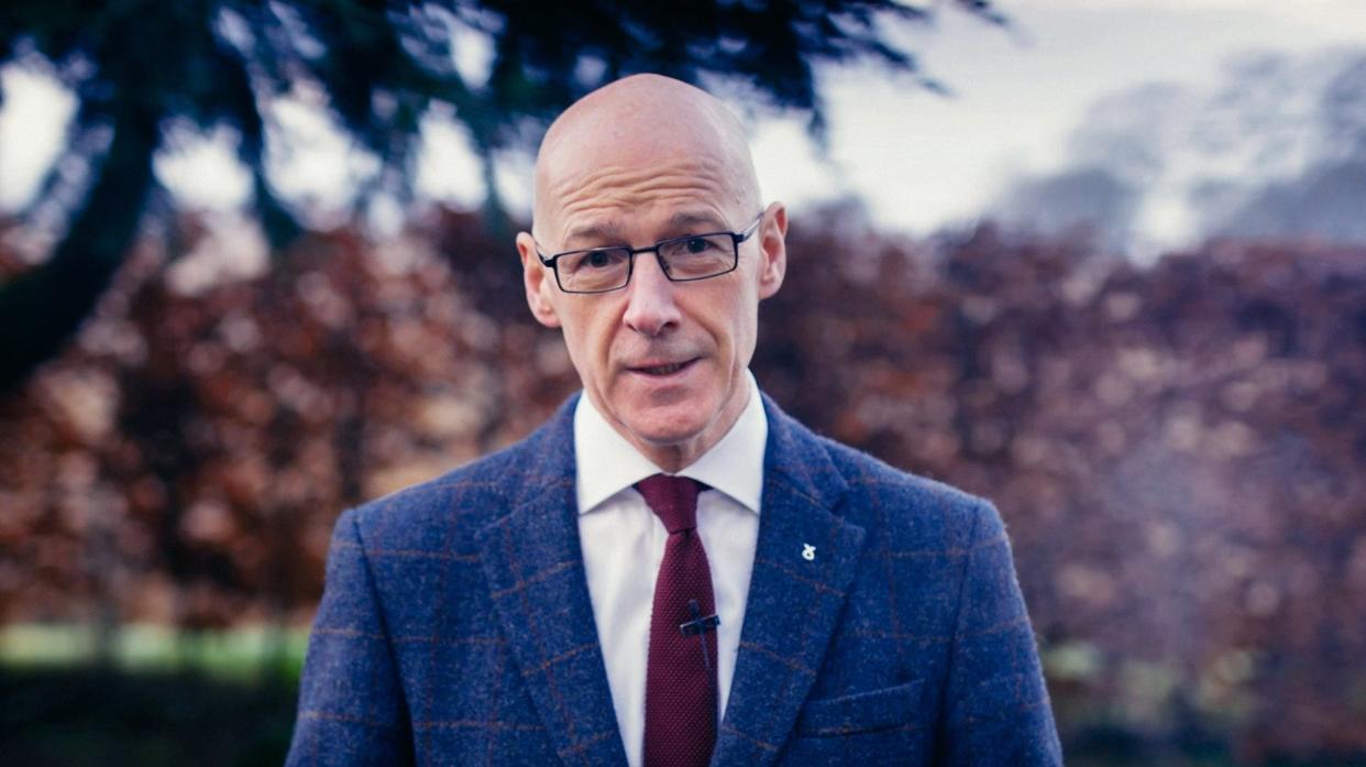 <p>Education secretary John Swinney at his home in Woodside, East Perthshire, speaking at the party’s annual conference on Saturday (28 November)</p> (PA)