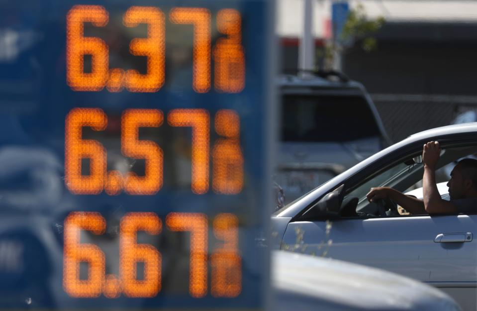 Gas prices were over $6.00 per gallon on Friday in San Rafael, Calif.