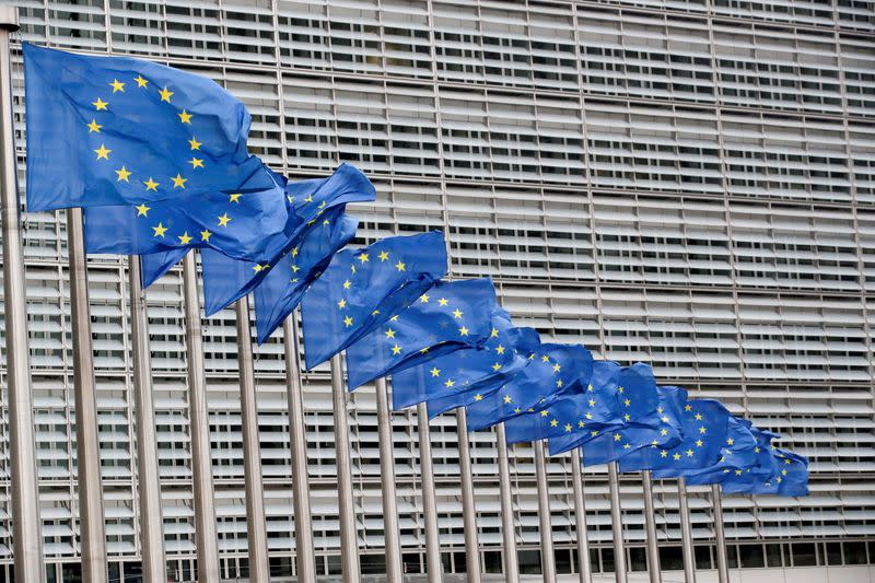 FILE PHOTO: Flags flutter outside EU Commission in Brussels